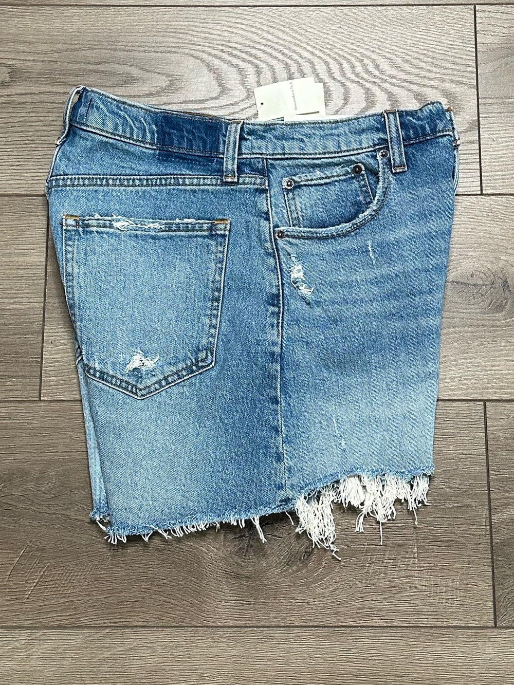 Abercrombie & Fitch The Dad High Rise Stretch Frayed Blue Jean Shorts Size 28 - Picture 2 of 8